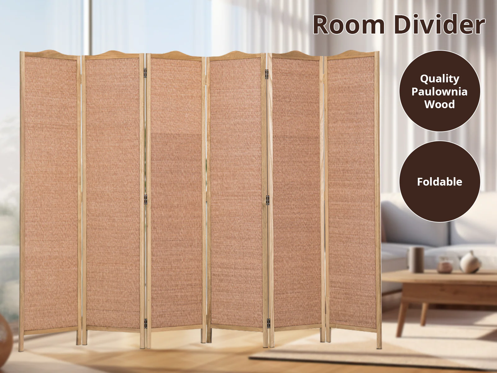 6-Panel Room Divider D S2 - Brown - Image 2