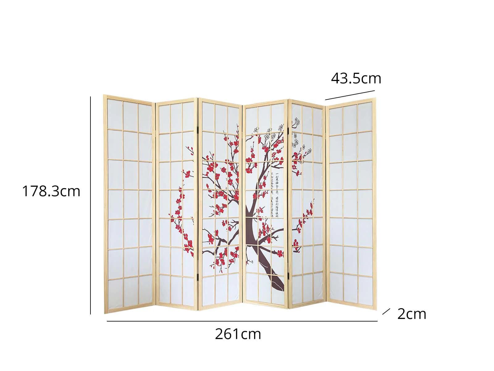 6-Panel Room Divider with Flower Pattern - Natural Wood - Image 4