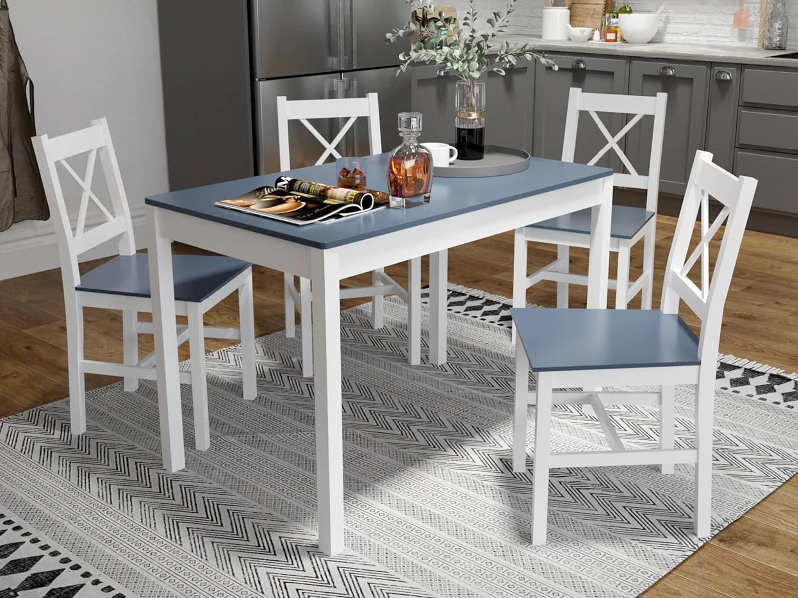 Selma 5-Piece Wooden Dining Set - White & Grey - Image 10