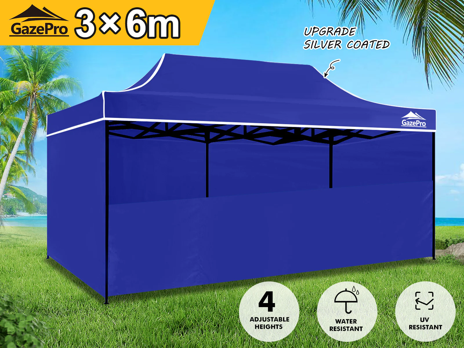 Gazebo with Silver-Coated Roof 3m x 6m - Blue - Image 2