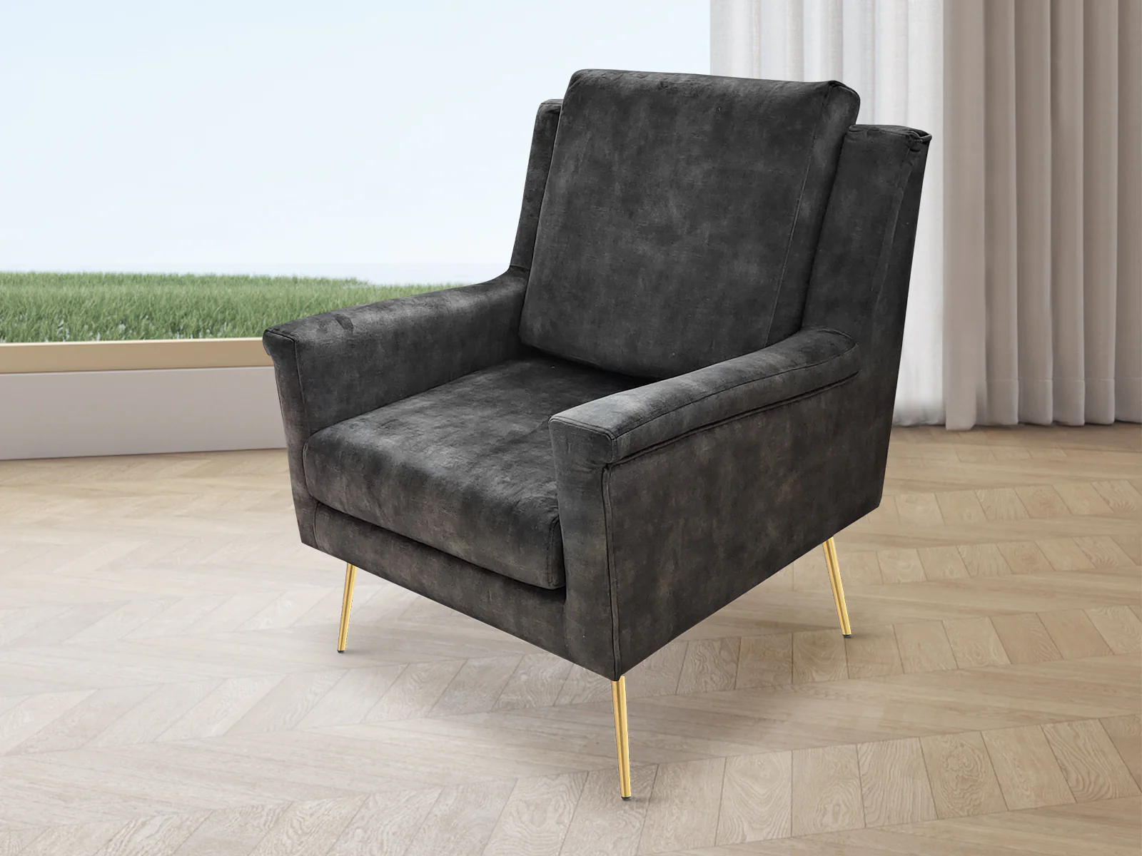 Leisure Chair 1636 Vevlet - Grey - Image 3
