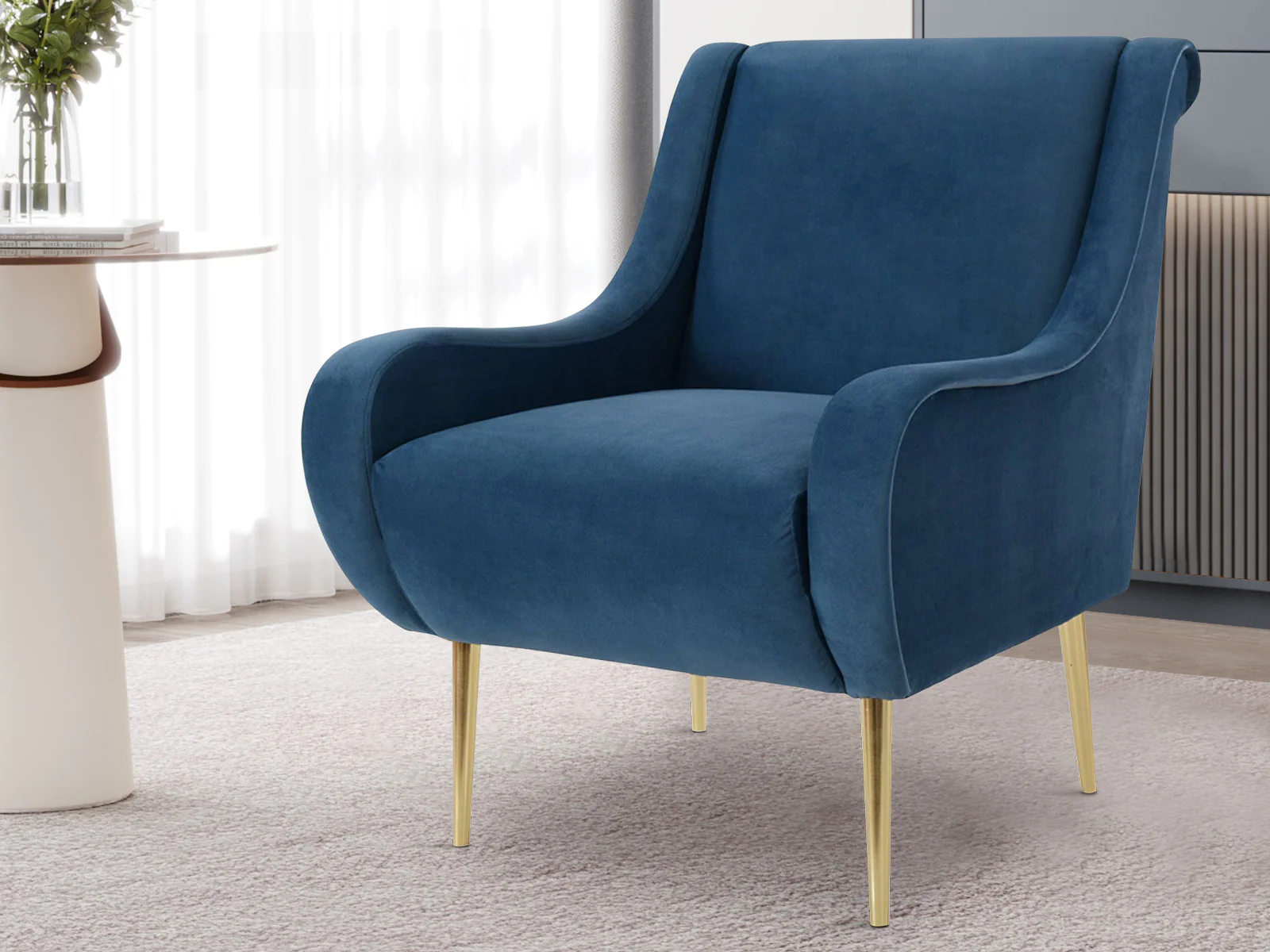Velvet Accent Chair with Curved Arms - Light Blue - Image 9