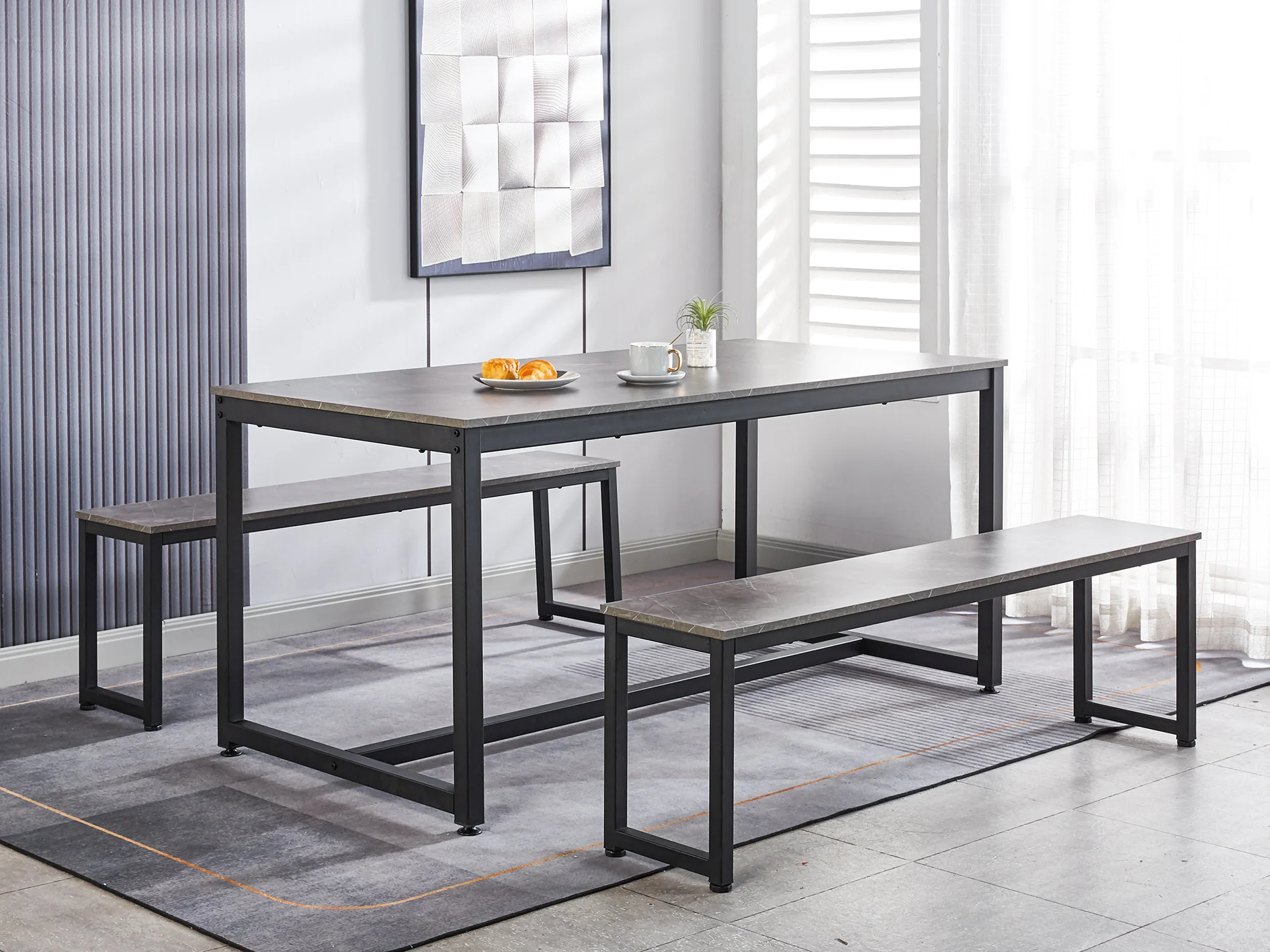 Grey Marble Look Dining Table - 160 cm - Image 2