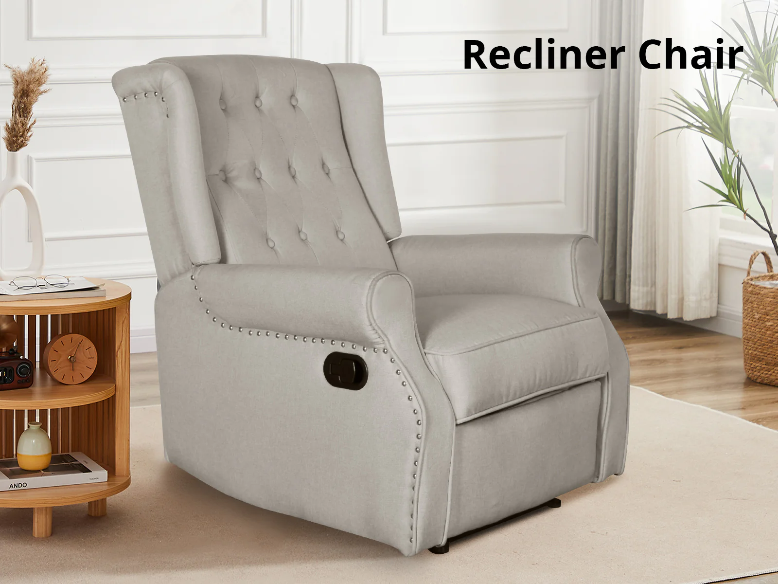 Linen Recliner Chair - Beige - Image 2