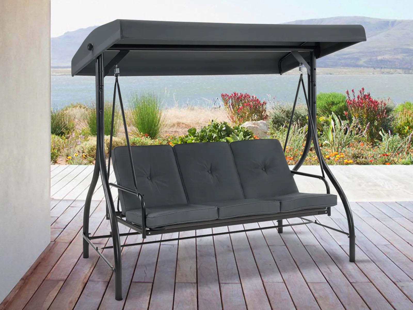 Reclining 3-Seater Swing Chair - Grey - Image 2