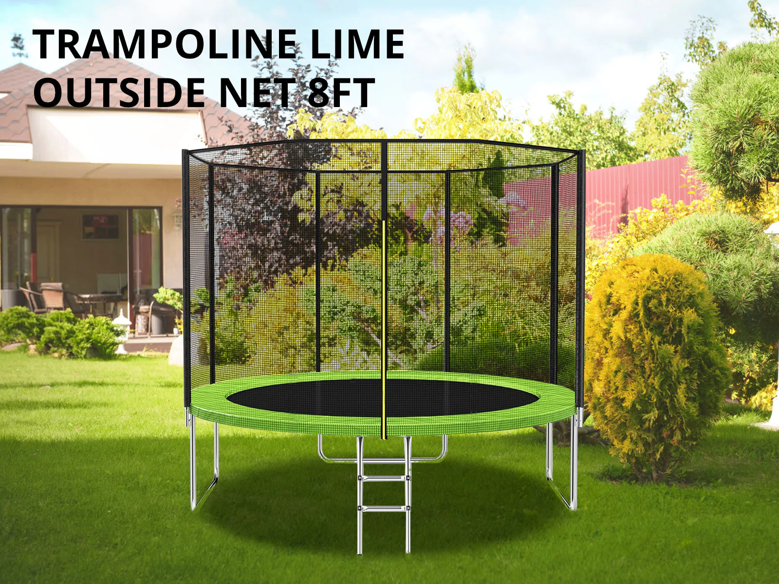 Trampoline Lime with Outside Net - 8ft - Image 2