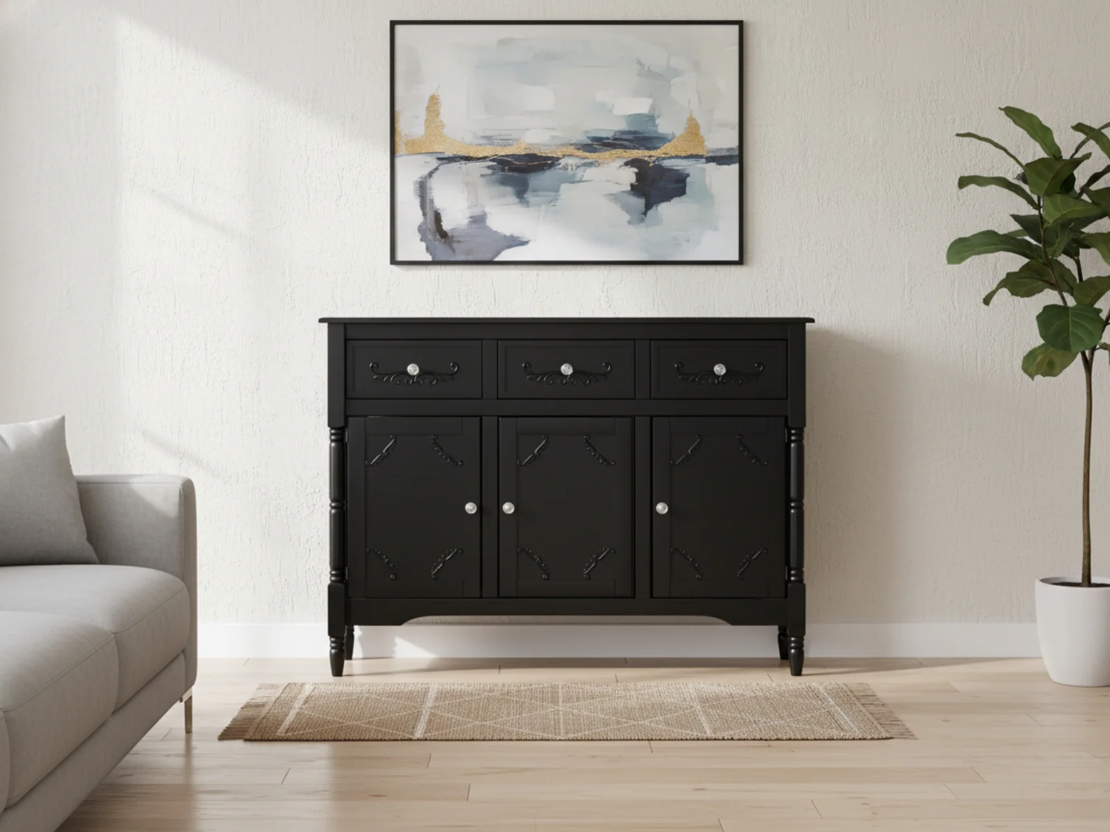 Wood Buffet Table with Drawers & Cabinets - 105 cm - Image 2