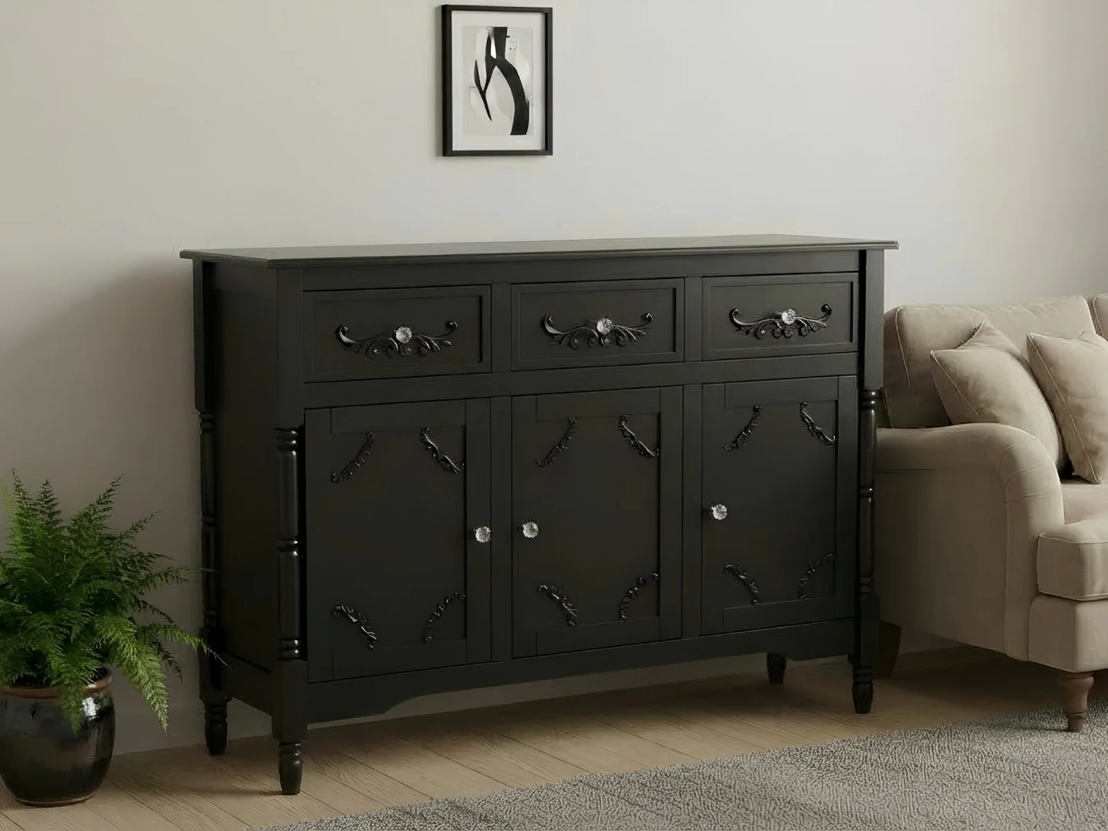 Wood Buffet Table with Drawers & Cabinets - 105 cm - Image 3