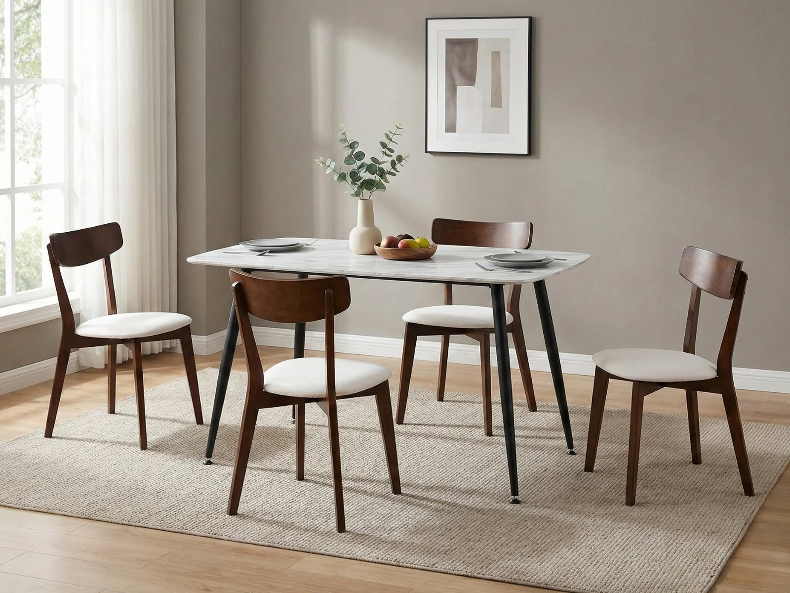 Fernando Dining Table with MDF Top - 120 cm & Iora Dining Chair Walnut - Set of 4 - Image 2