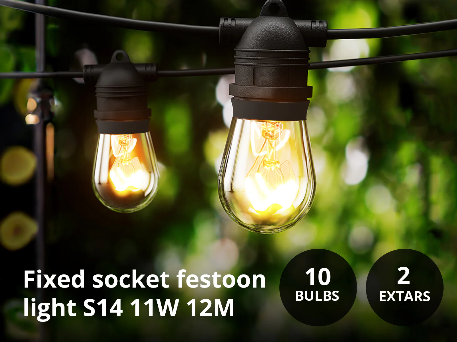 Fixed Socket Festoon Lights with Tungsten Bulbs - 12 m - Image 3
