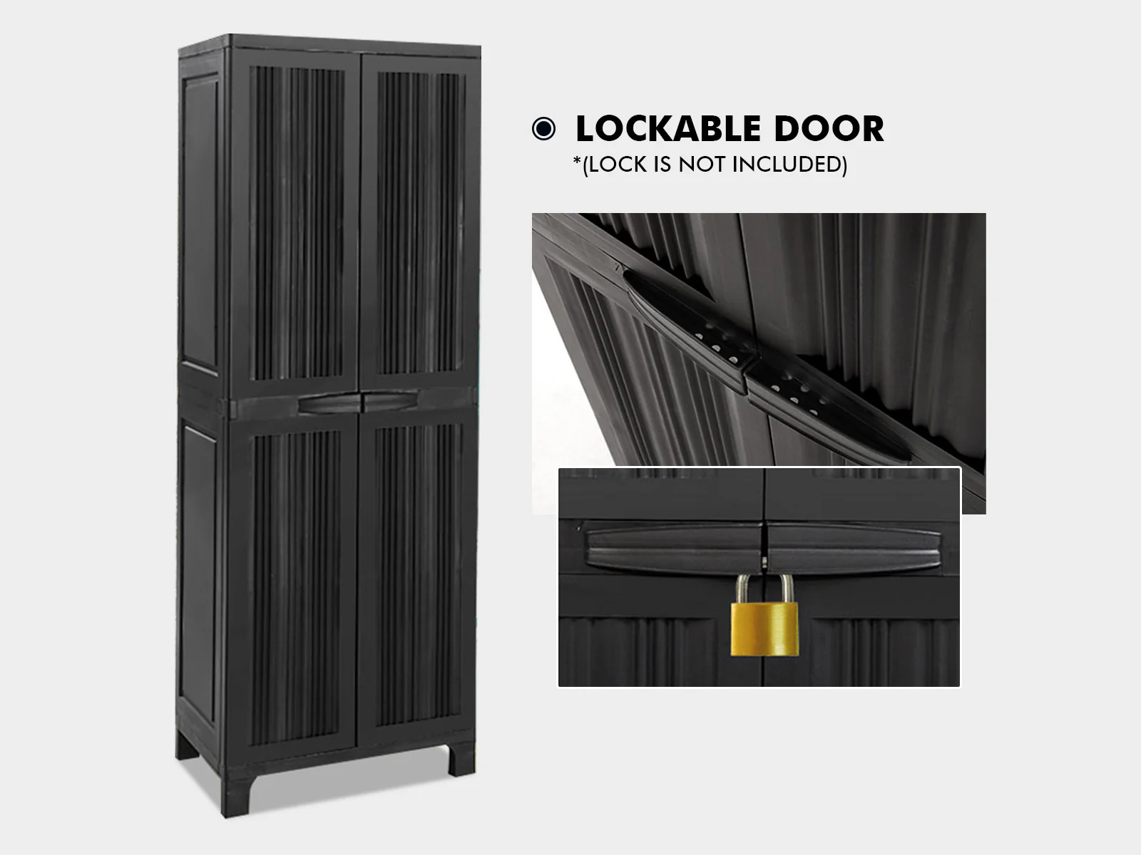 Full-Size Outdoor Storage Cabinet with Multi-Shelf - Black - Image 12
