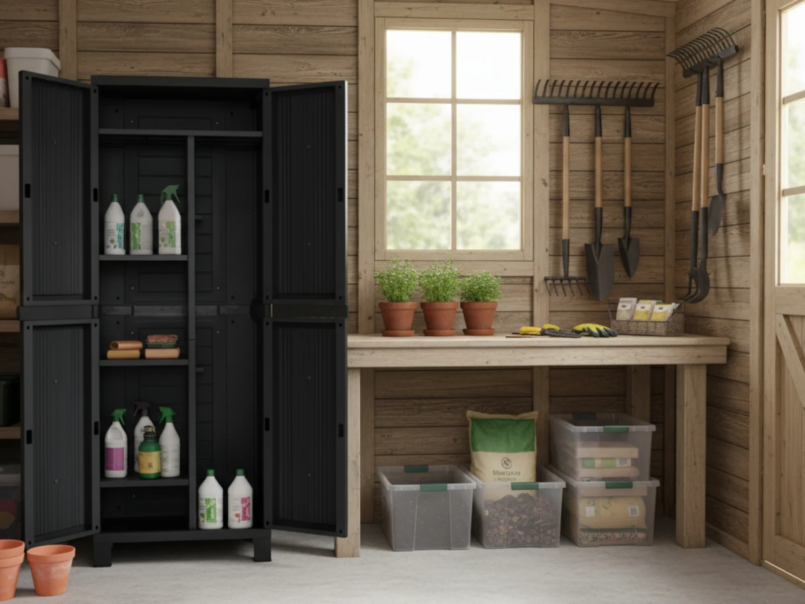 Full-Size Outdoor Storage Cabinet with Multi-Shelf - Black - Image 13