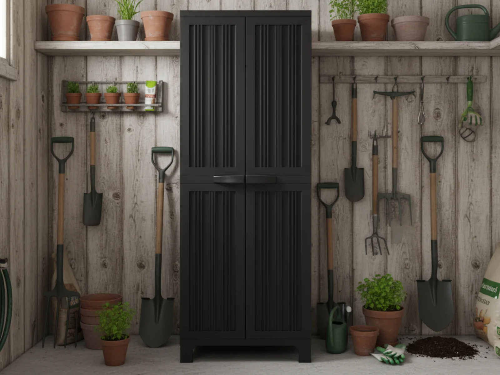 Full-Size Outdoor Storage Cabinet with Multi-Shelf - Black - Image 2