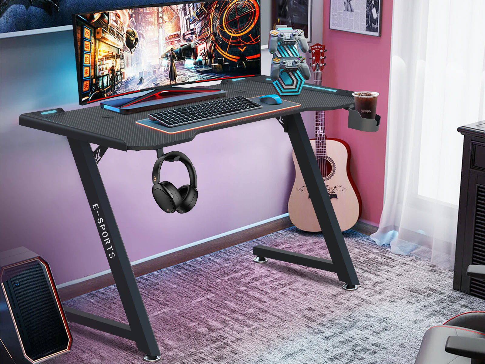 Gaming Table KZ-1 120cm with Wireless Charger and Mouse Pad & Faron Gaming Chair PVC Black - Image 6