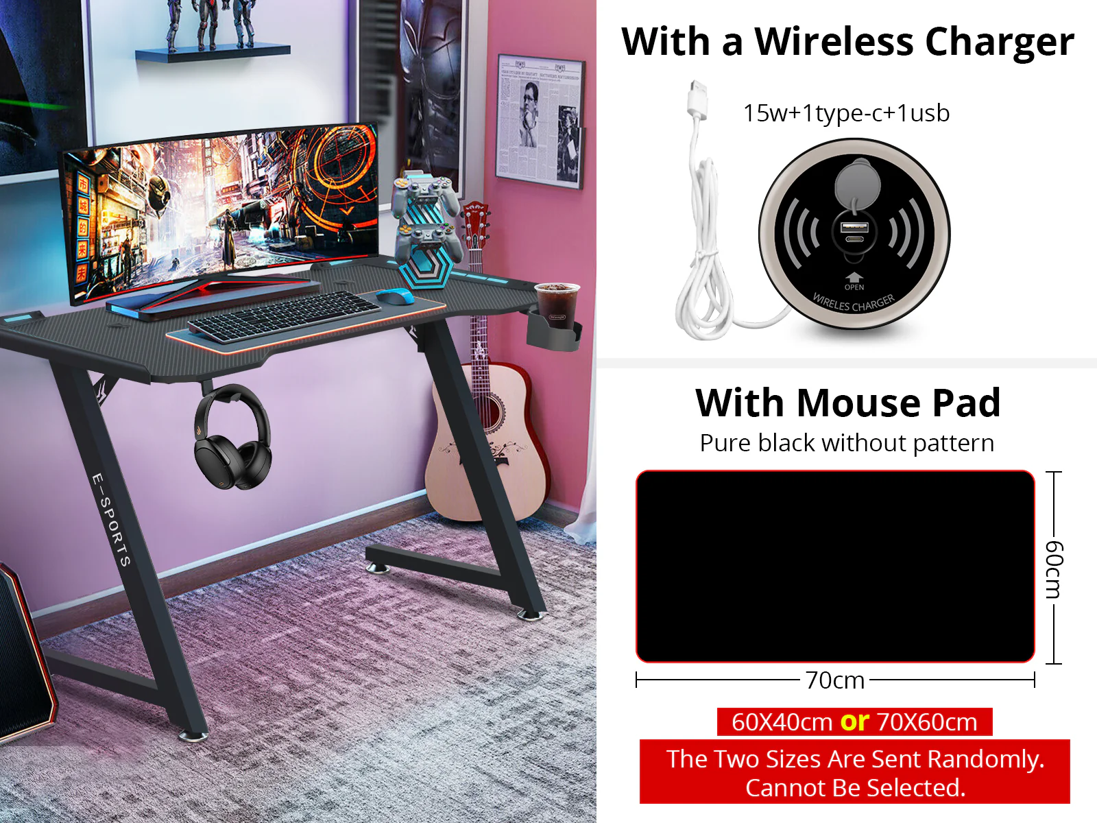 Gaming Table with Wireless Charger & Mouse Pad - 140 cm - Image 12