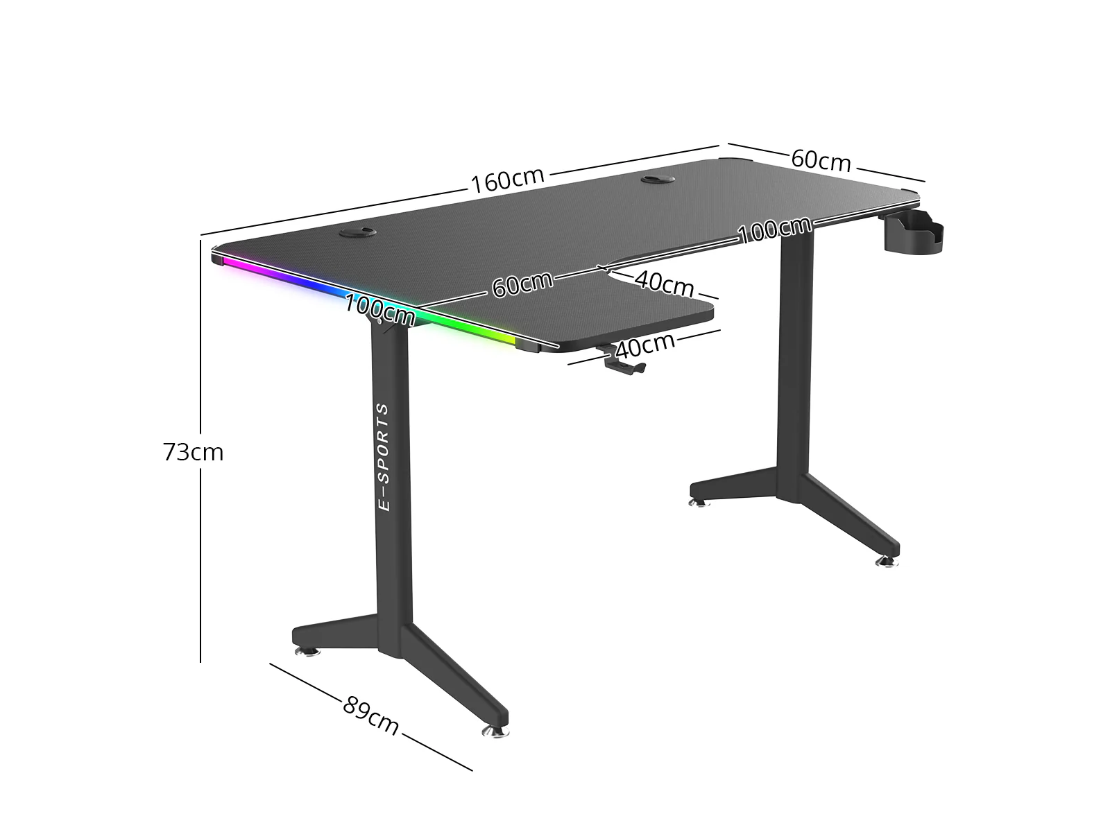L-Shape Gaming Table (Left) with LED - 160 cm - Image 3