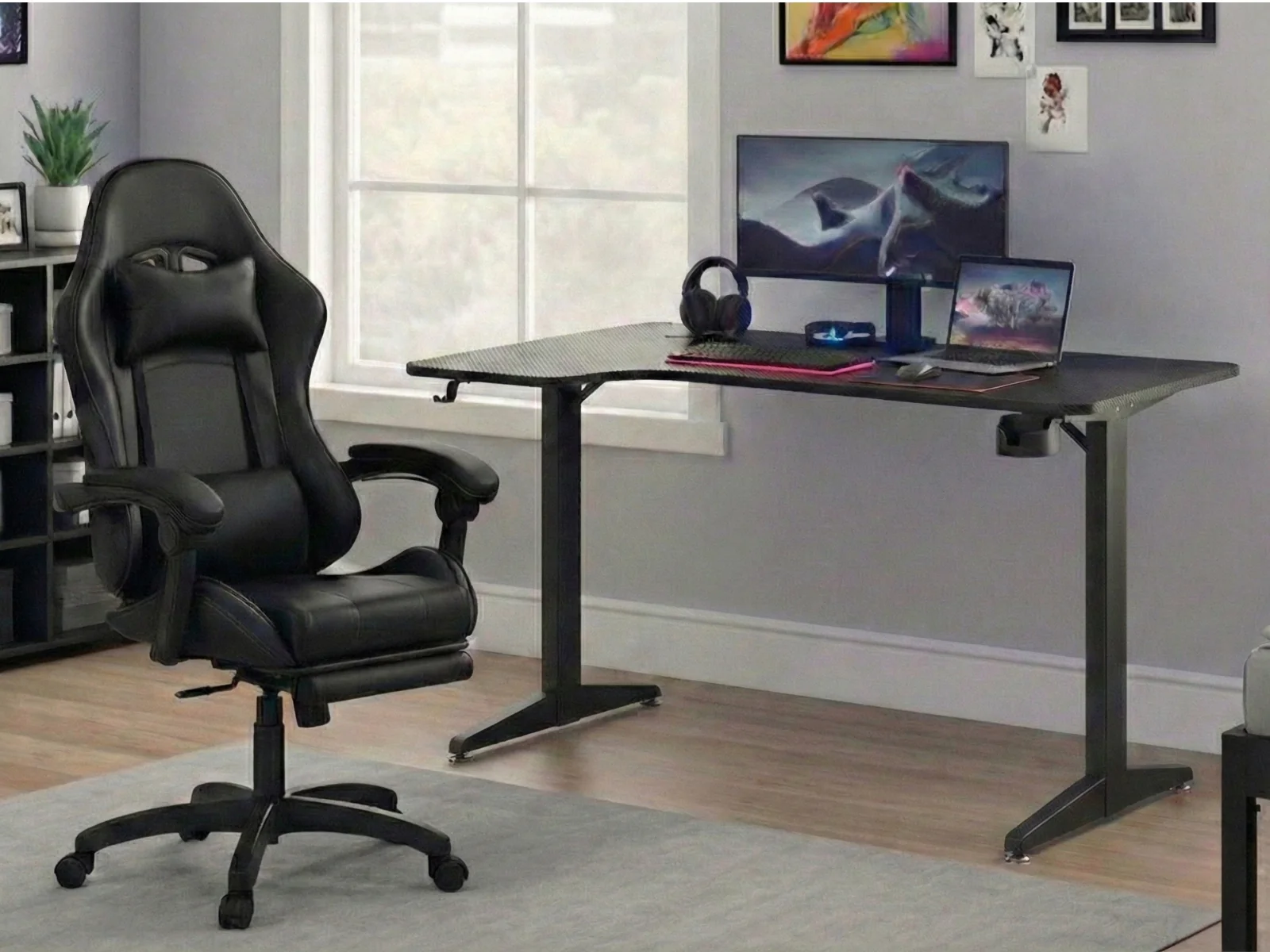 Gaming Table L2L LEFT 160CM & Nicola Gaming chair PVC Black - Image 3