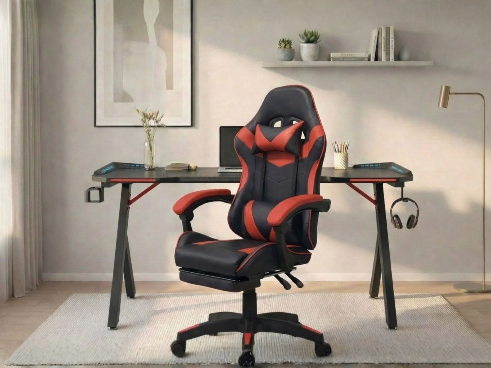 Gaming Table R5 140cm & Faron Gaming Chair PVC Red - Image 2