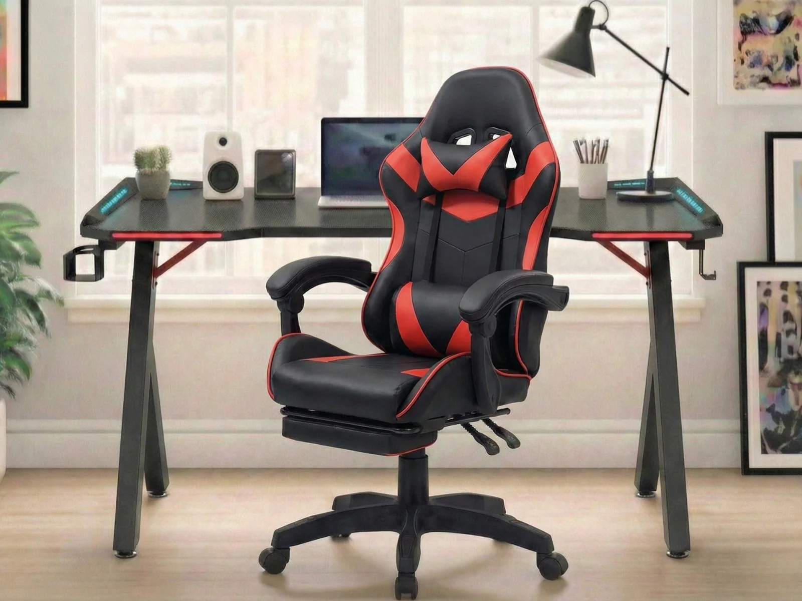 Gaming Table R5 140cm & Nicola Gaming chair PVC Black+Red - Image 2