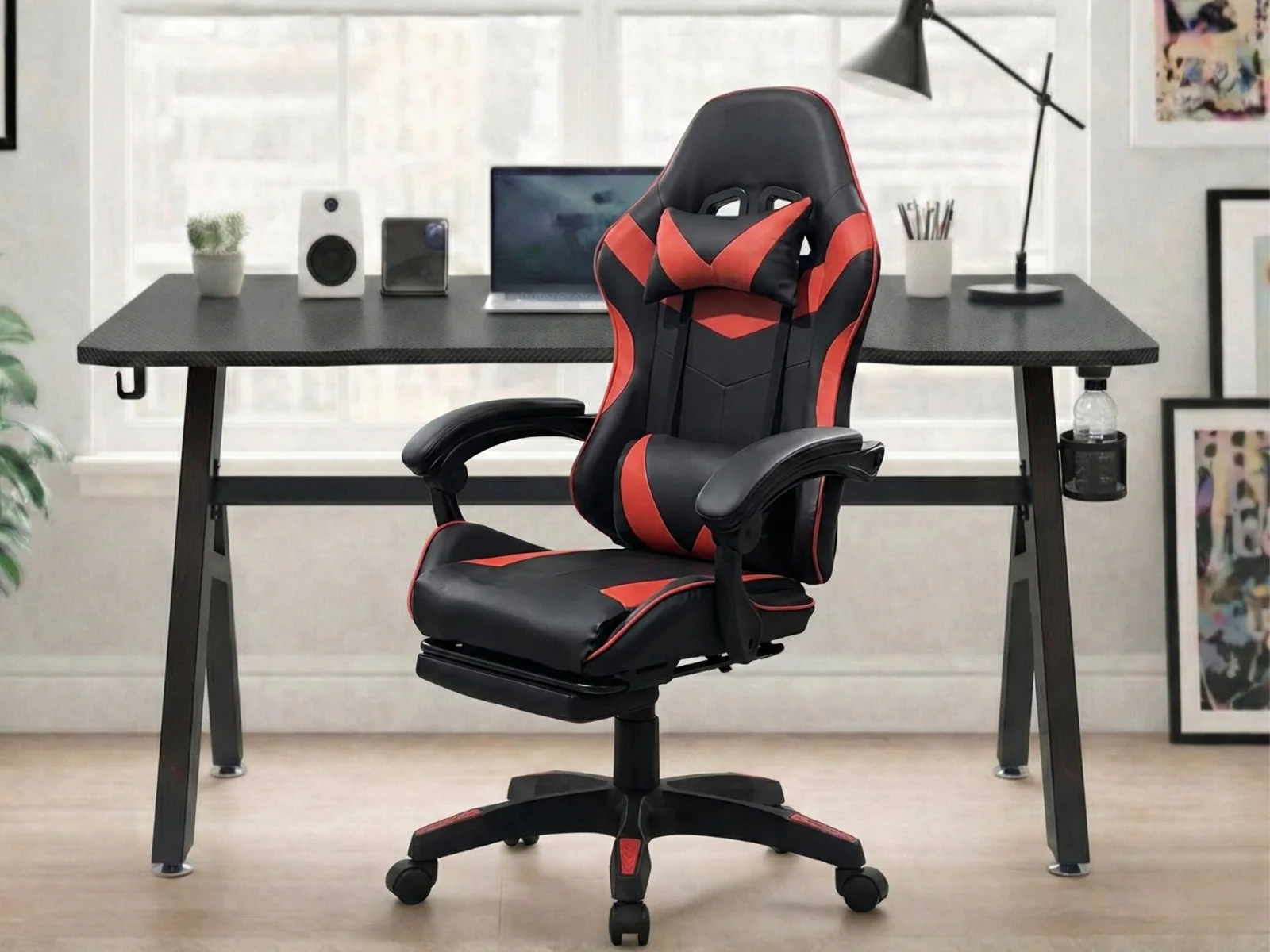 Gaming Table R6 120cm & Nicola Gaming chair PVC Black+Red - Image 2
