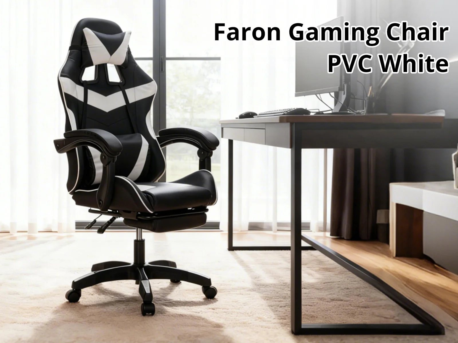 Gaming Table & Faron Gaming Chair PVC White - Image 15
