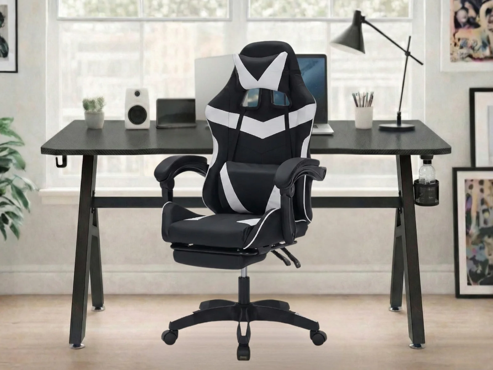 Gaming Table R6 140cm & Faron Gaming Chair PVC White - Image 3