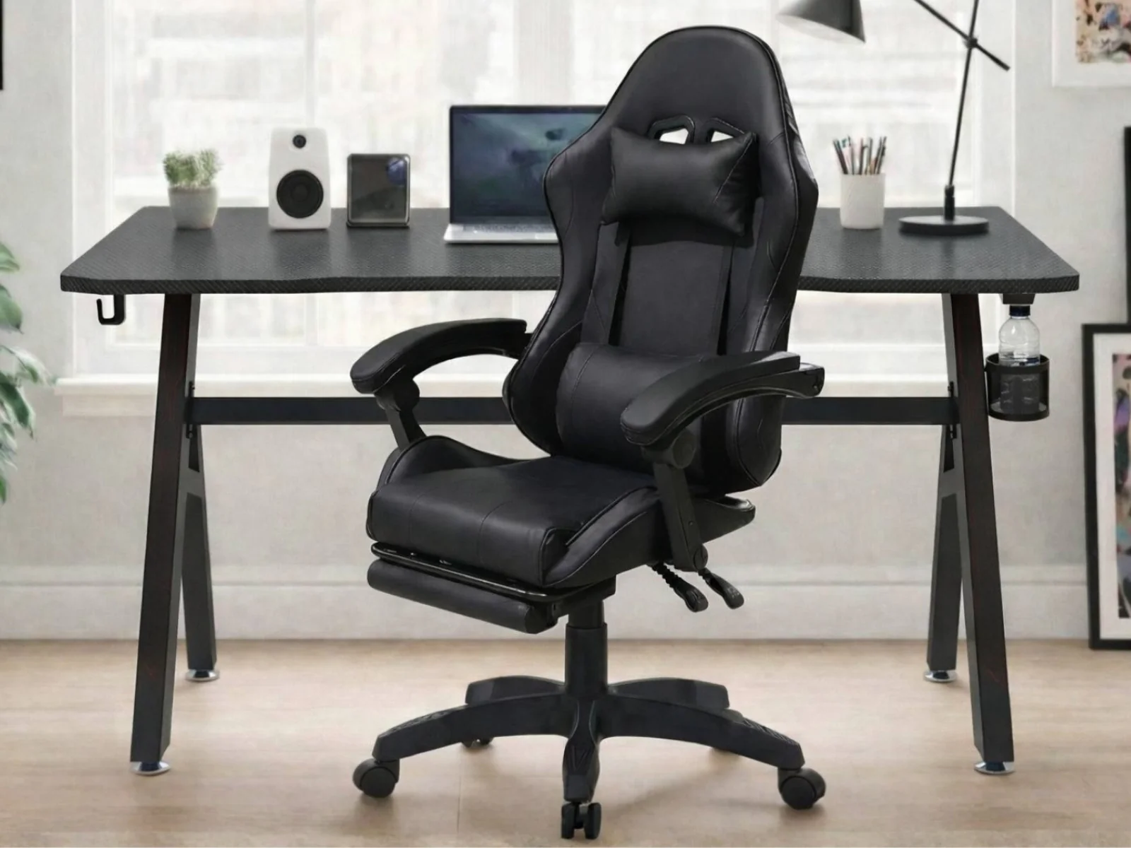 Gaming Table R6 140cm & Nicola Gaming chair PVC Black - Image 2
