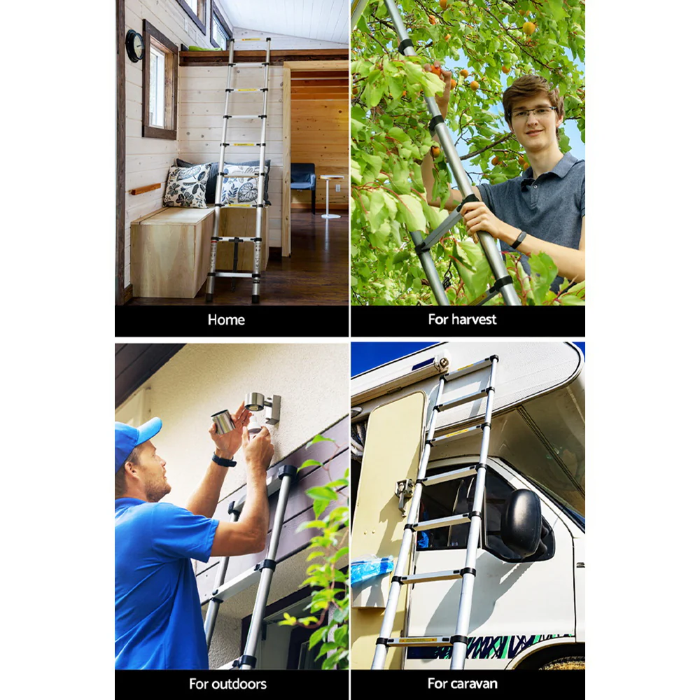 Giantz 2.6M Telescopic Ladder Aluminium Extension Extendable Steps - Image 7