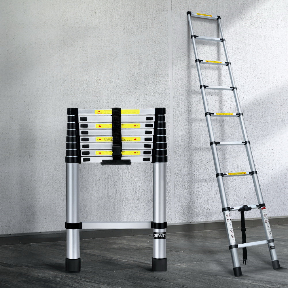 Giantz 2.6M Telescopic Ladder Aluminium Extension Extendable Steps - Image 8