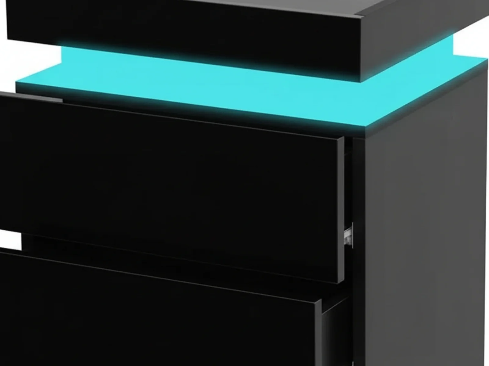 Glansig Bedside Table with LED Light - Piano Black - Image 6