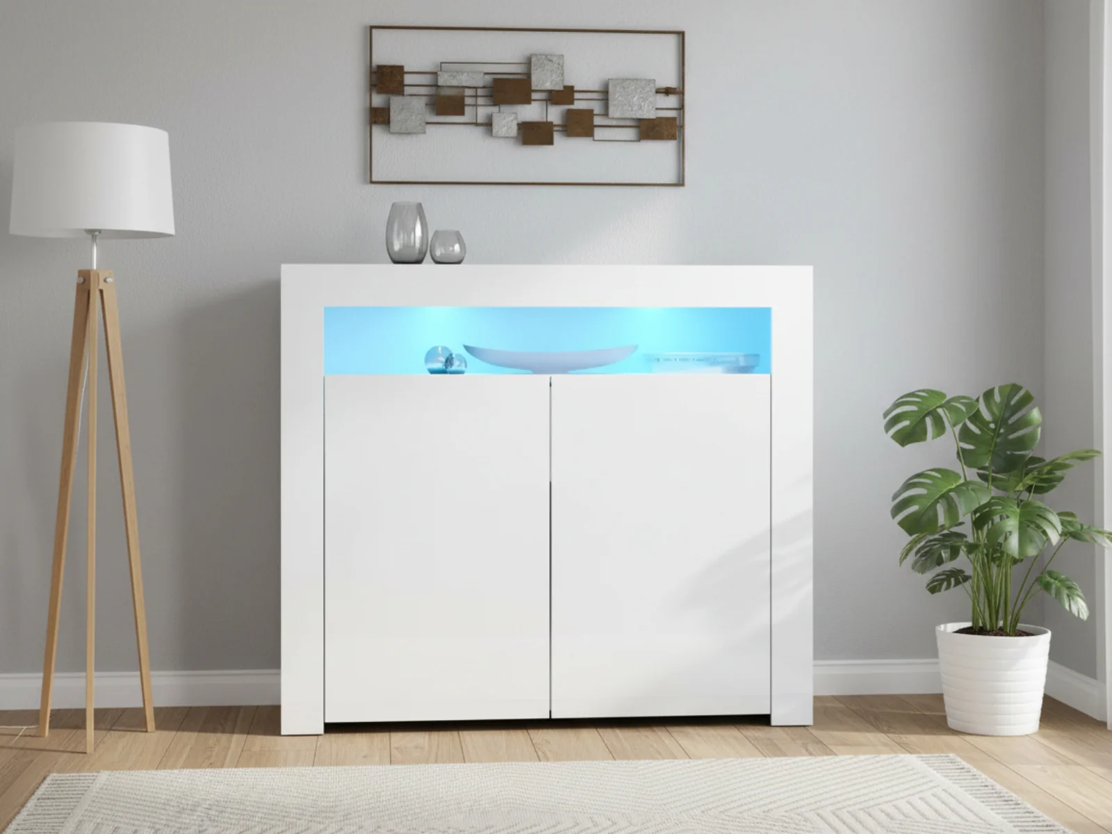 Glansig White 2-Door Buffet with LED Light - 107 cm - Image 2