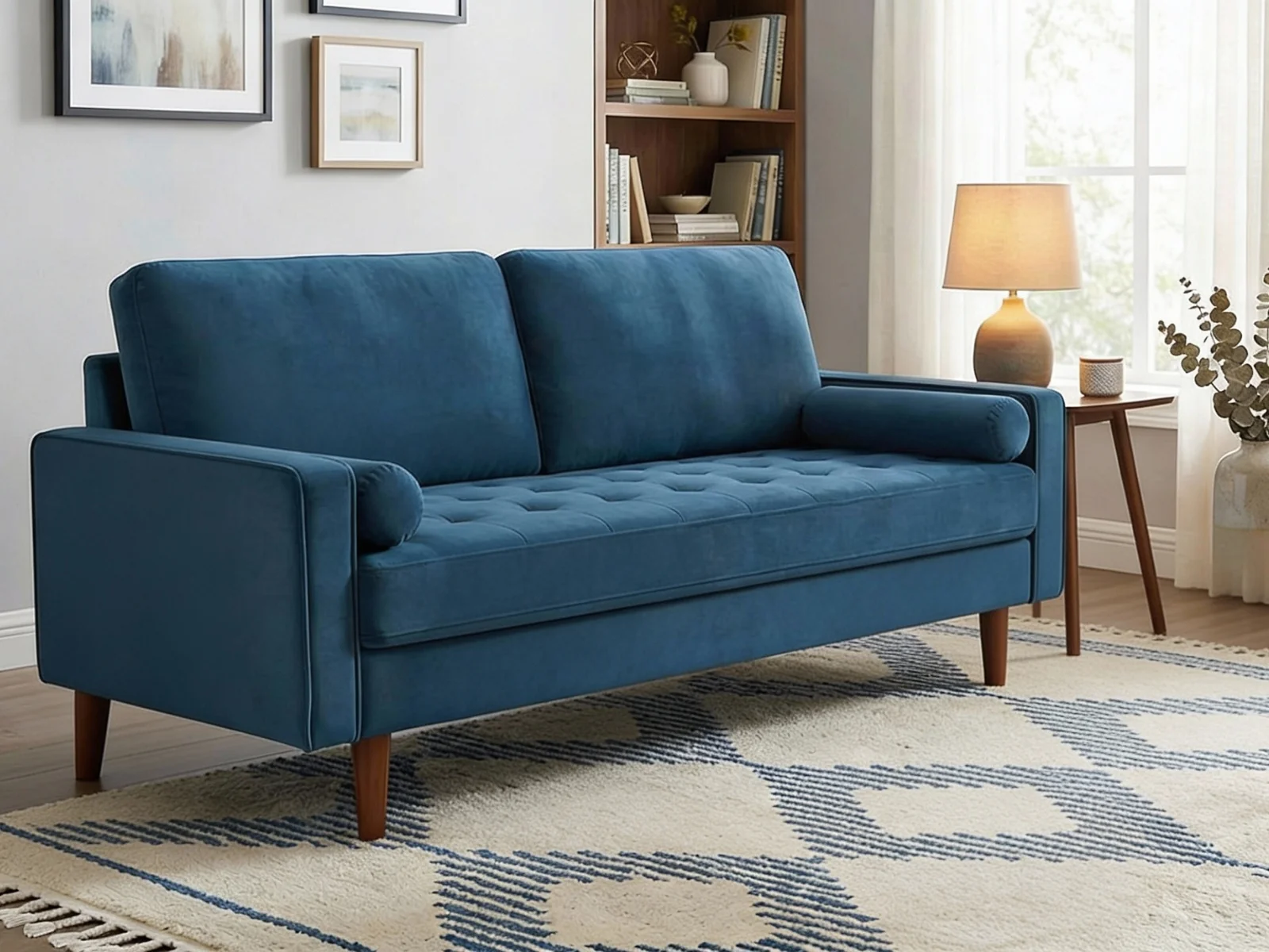Gyllene 3-Seater Velvet Sofa - Blue - Image 3