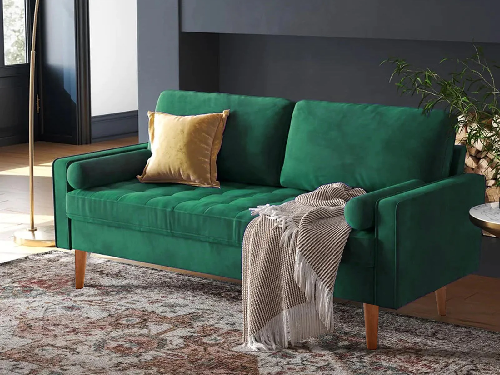 Gyllene 3-Seater Velvet Sofa - Green - Image 3