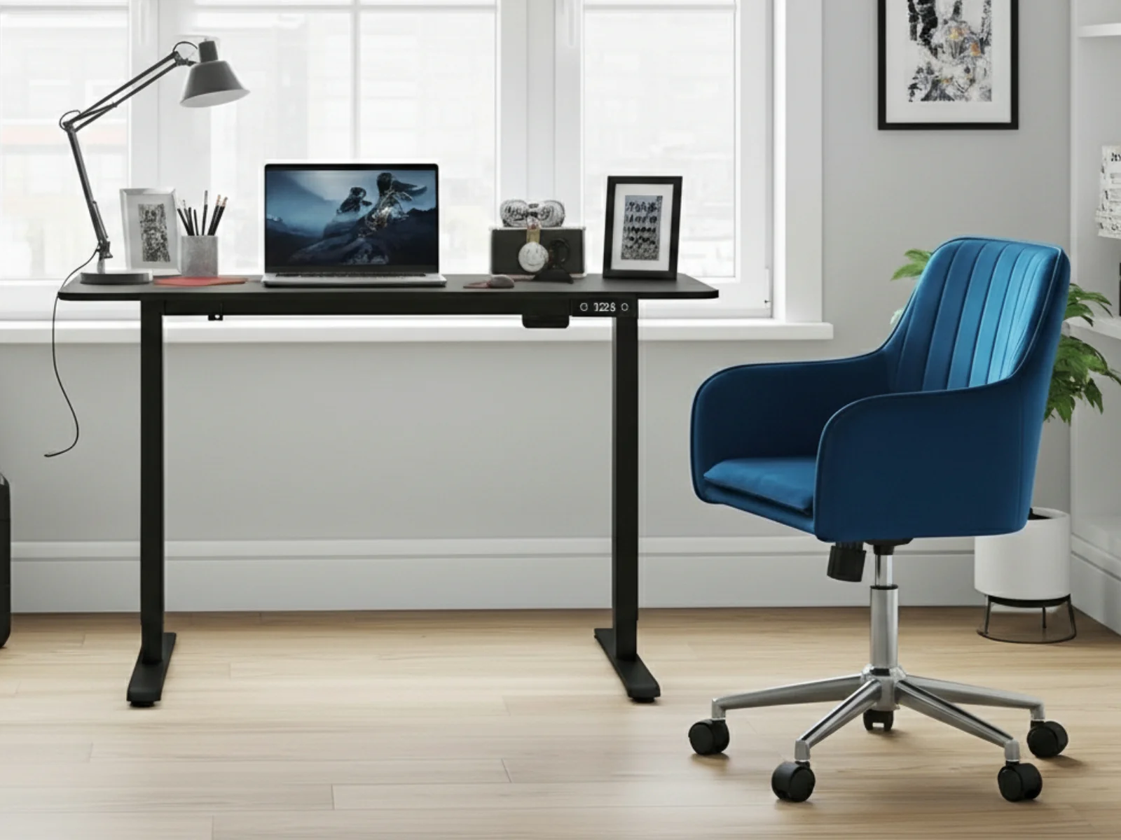 Height Adjustable Desk Set LK All Black & Artechwork Office Chair - Image 2