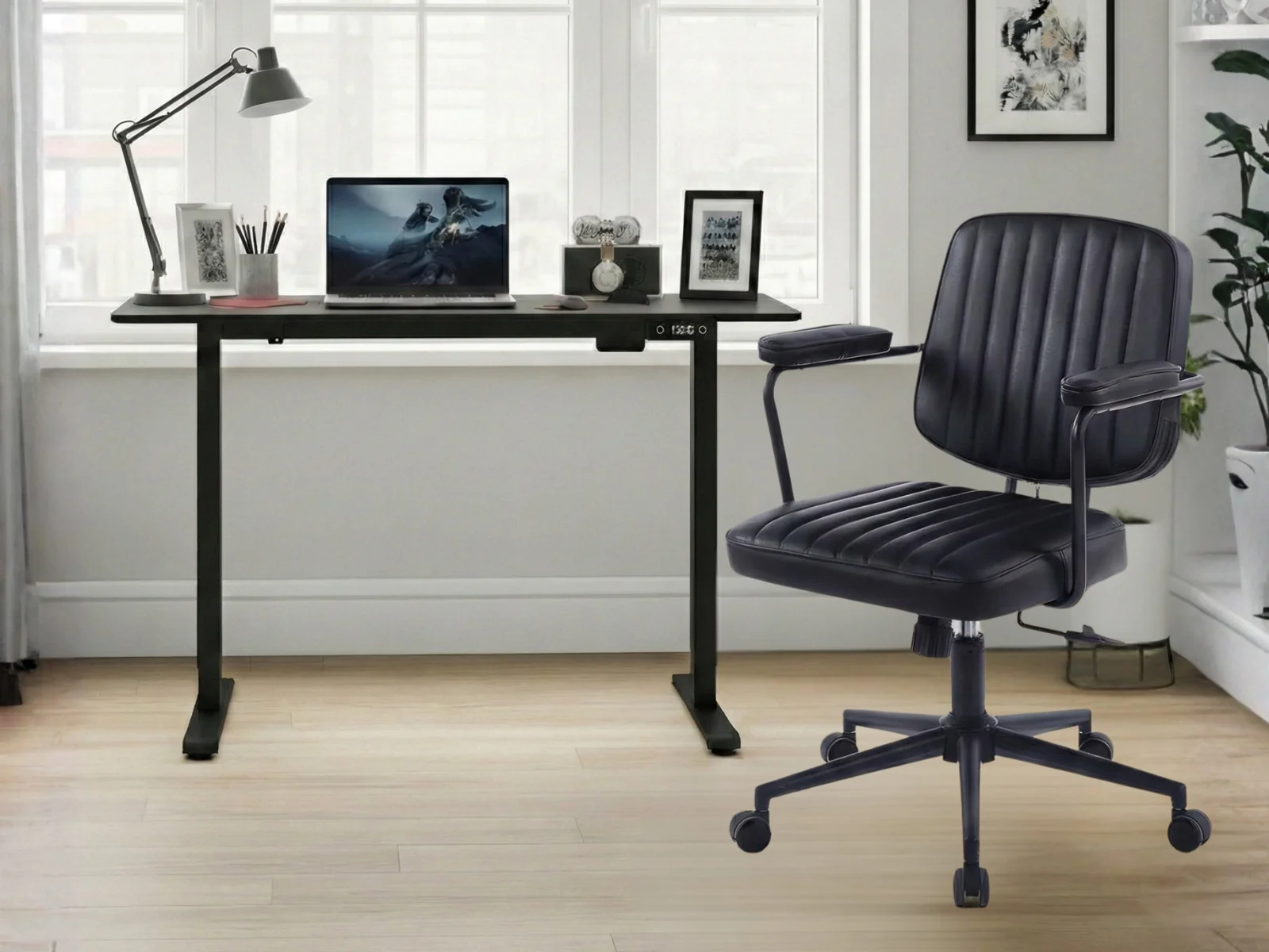 Height Adjustable Desk Set LK All Black & Elio Office Chair - Image 2