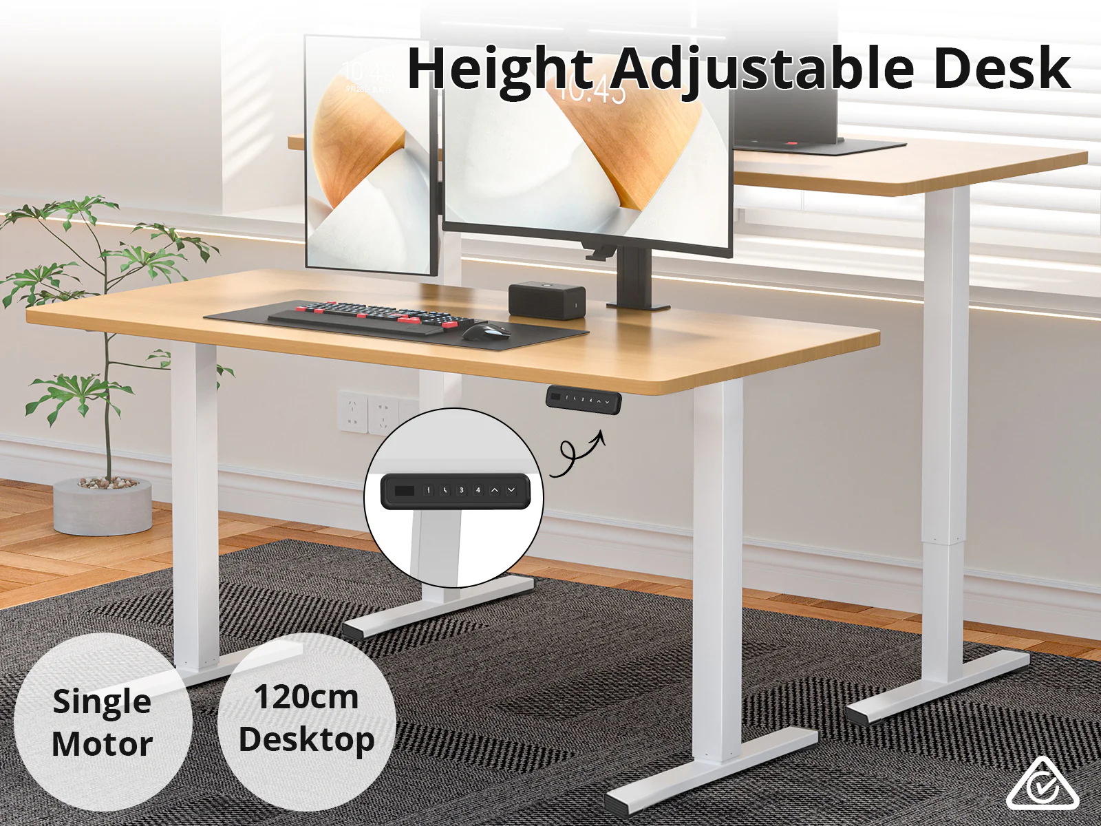 Height Adjustable Desk Set - Oak & White - Image 2