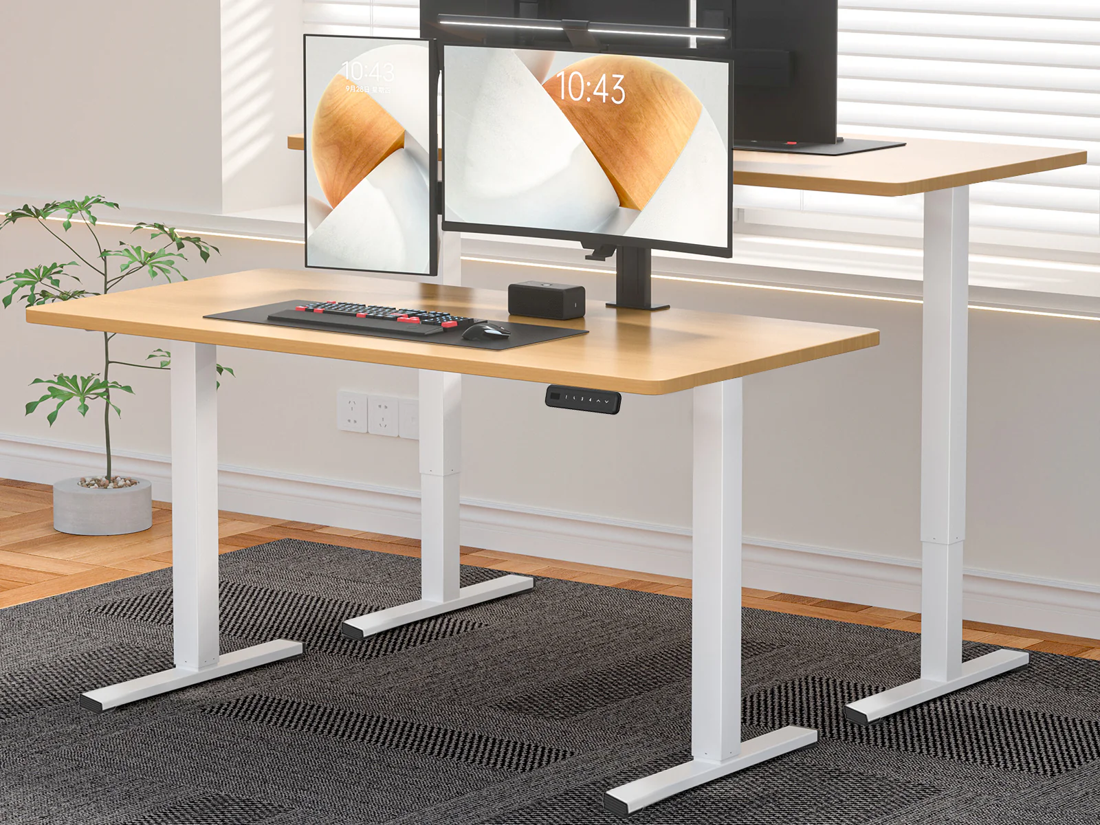 Height Adjustable Desk Set - Oak & White - Image 3
