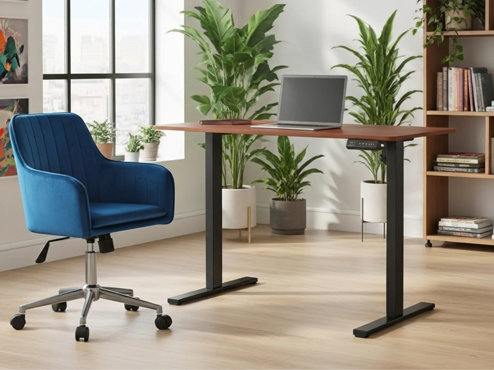 Height Adjustable Desk Set LK walnut Black & Artechwork Office Chair - Image 3