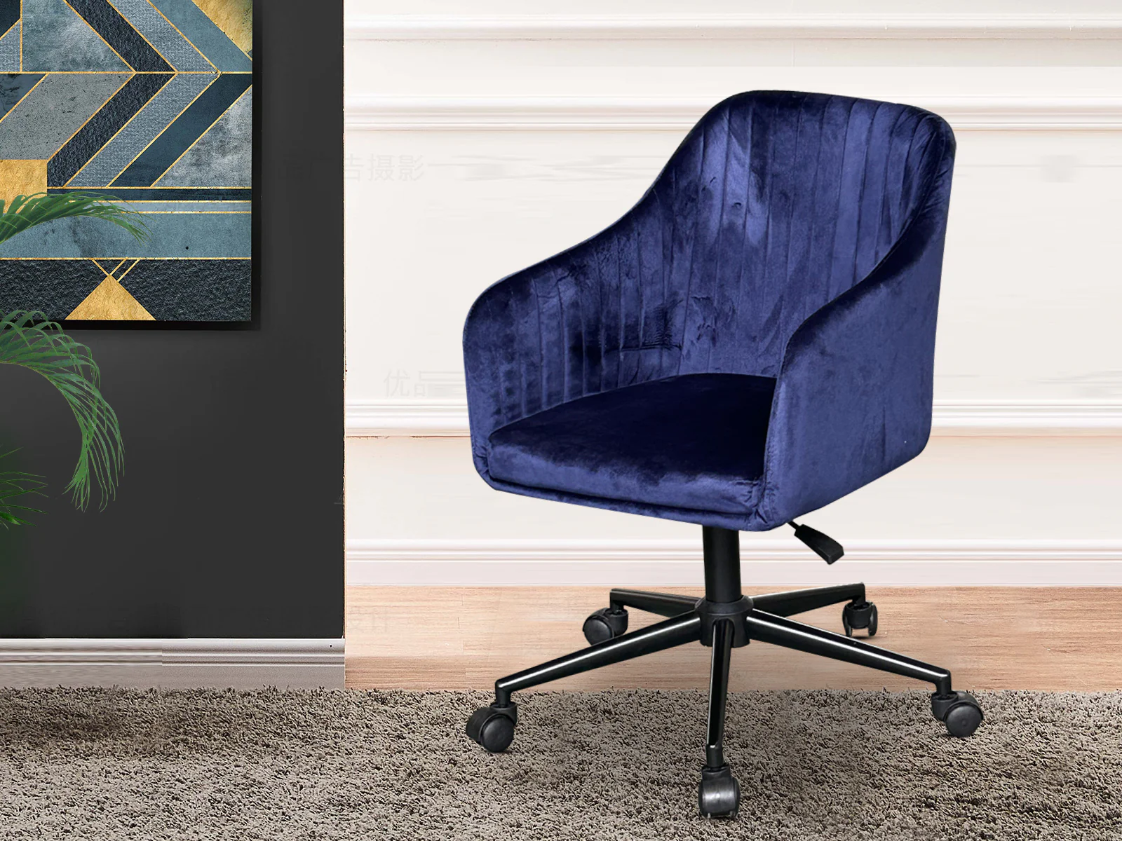 Height Adjustable Desk Set LK walnut Black & Lilac Office Chair Velvet Blue - Image 16