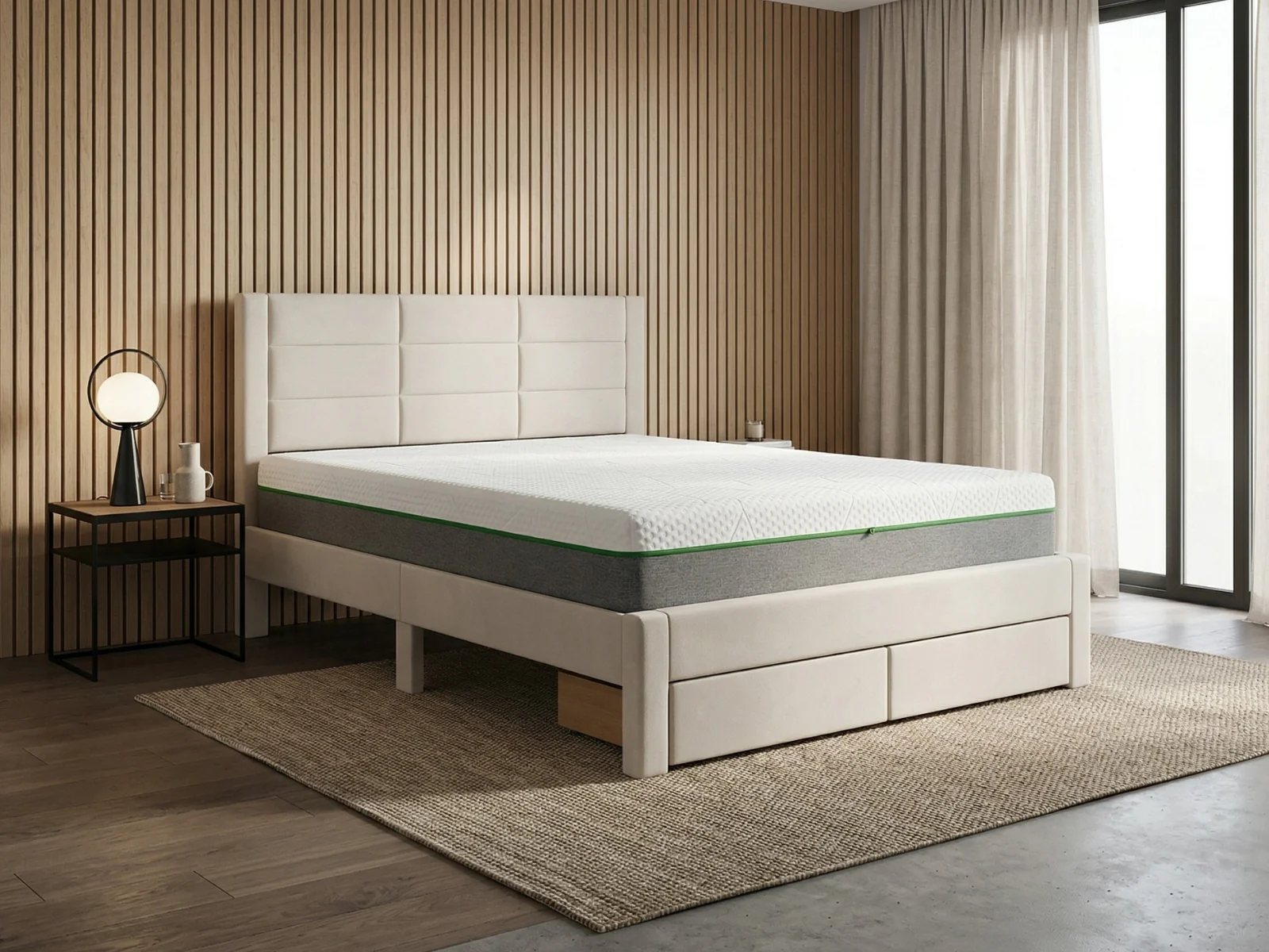 Hernan Bed Frame with Drawer & 3 Way Mattress - Queen - Image 2