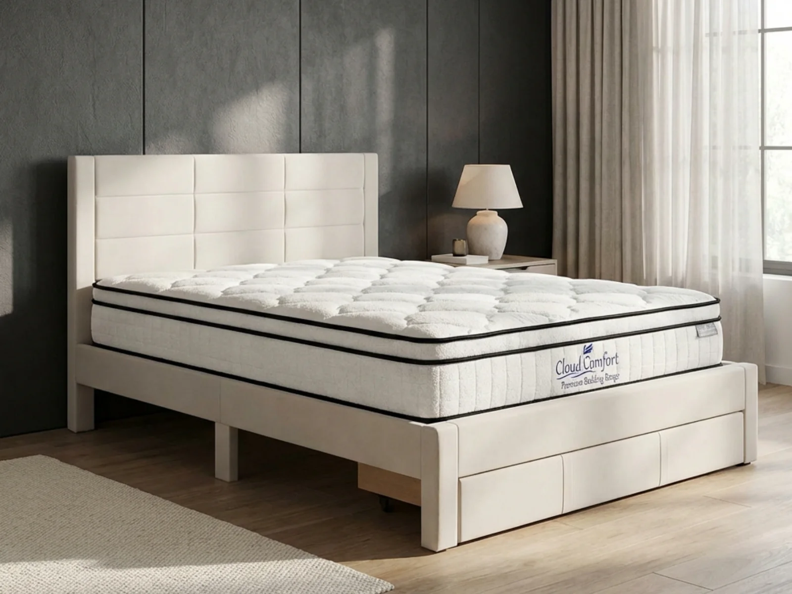 Hernan Bed Frame with Drawer & Boucle22 Mattress - Queen - Image 2