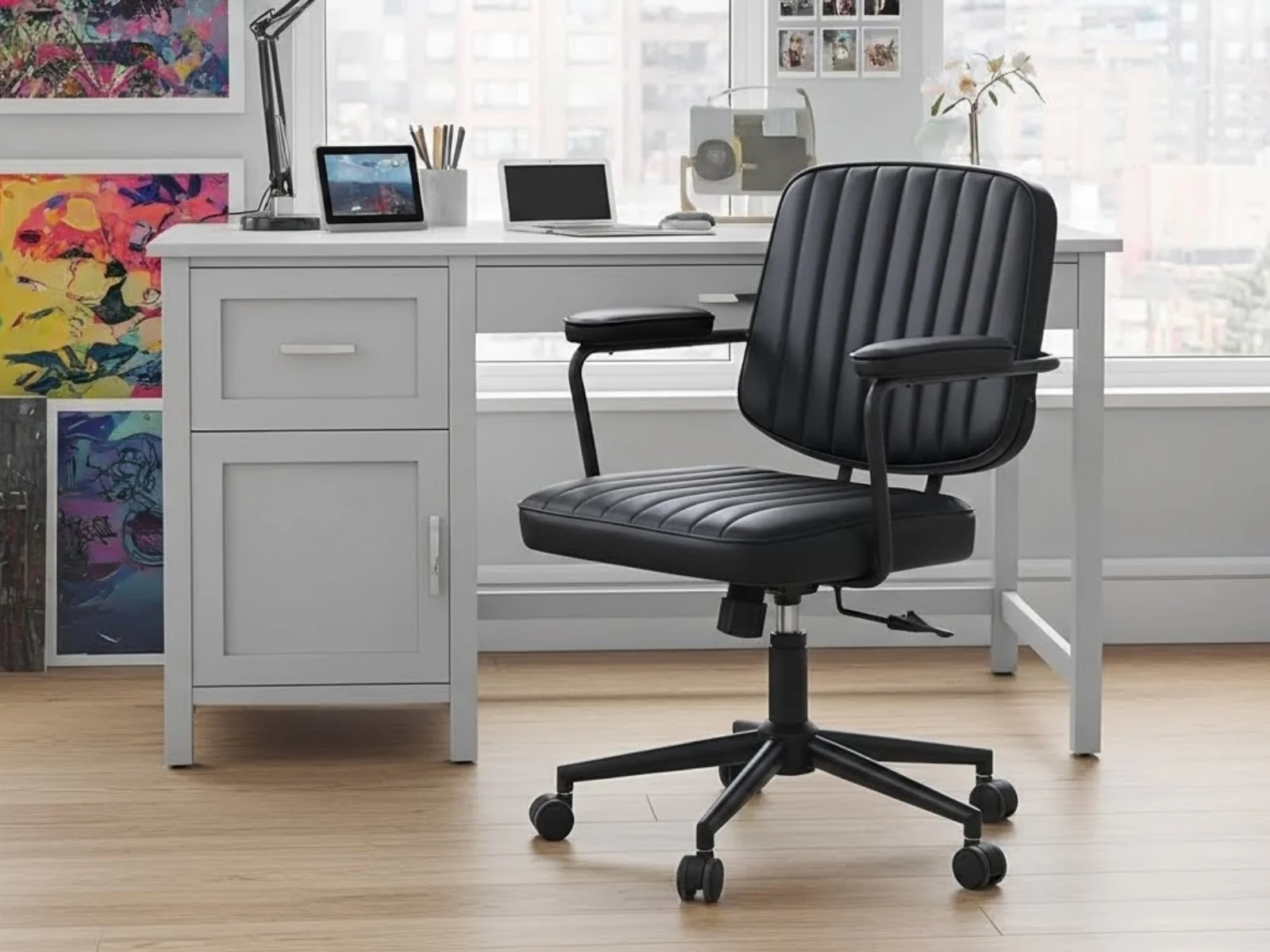 Home Office Desk with Storage Grey & Elio Office Chair - Image 2