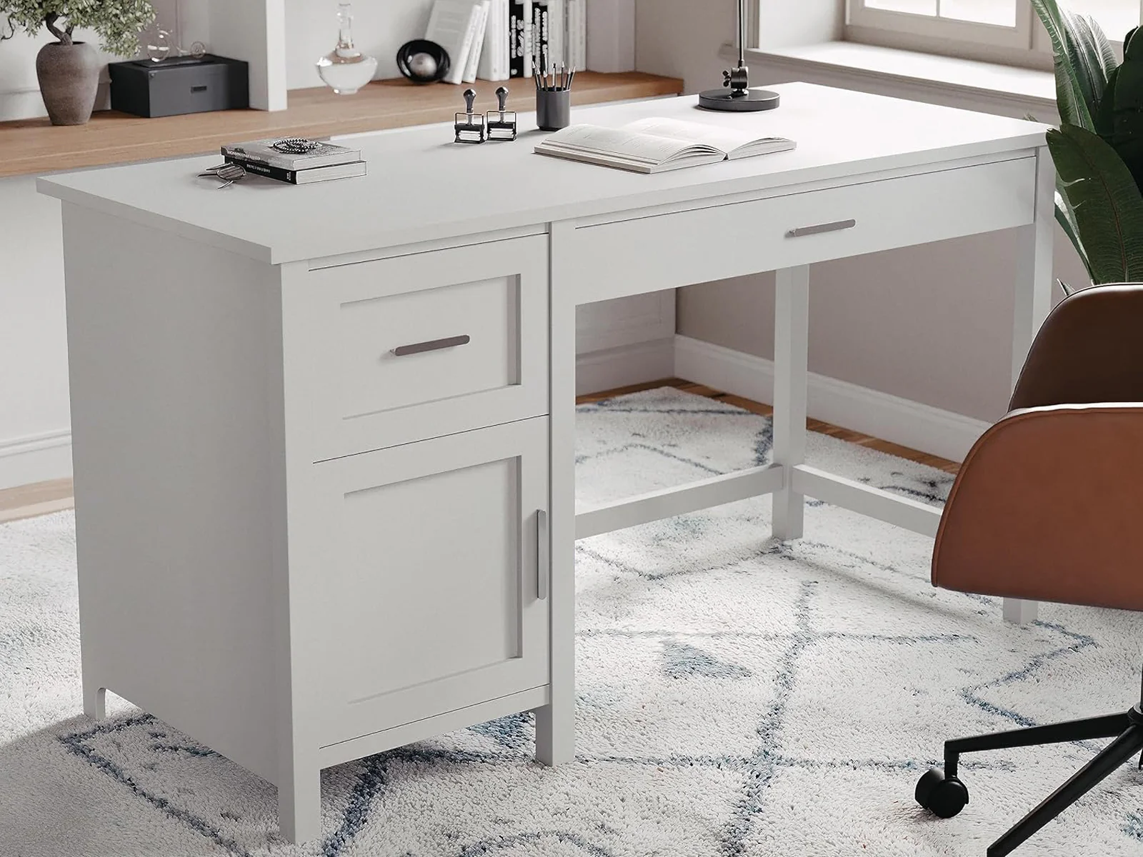 Home Office Desk with Storage - Grey - Image 3