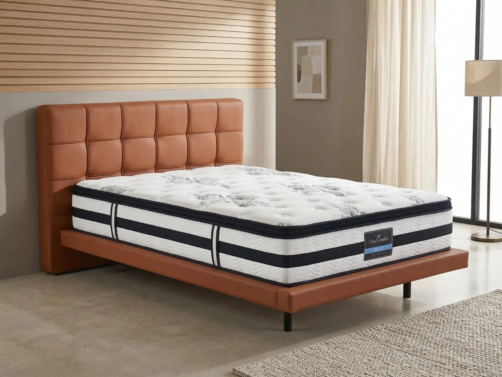 Kalyn PU Bed Frame Orange & K34 Mattress - Queen - Image 2