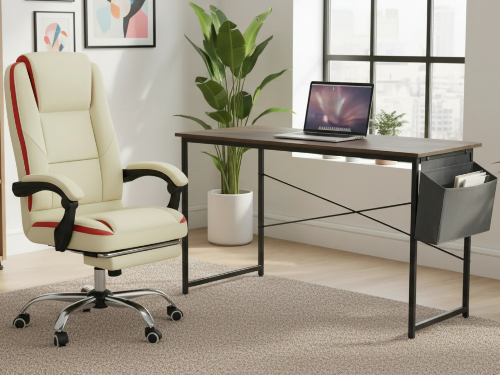 Koa Desk With Storage Bag & Siena Executive Office Chair PU Beige - Image 3