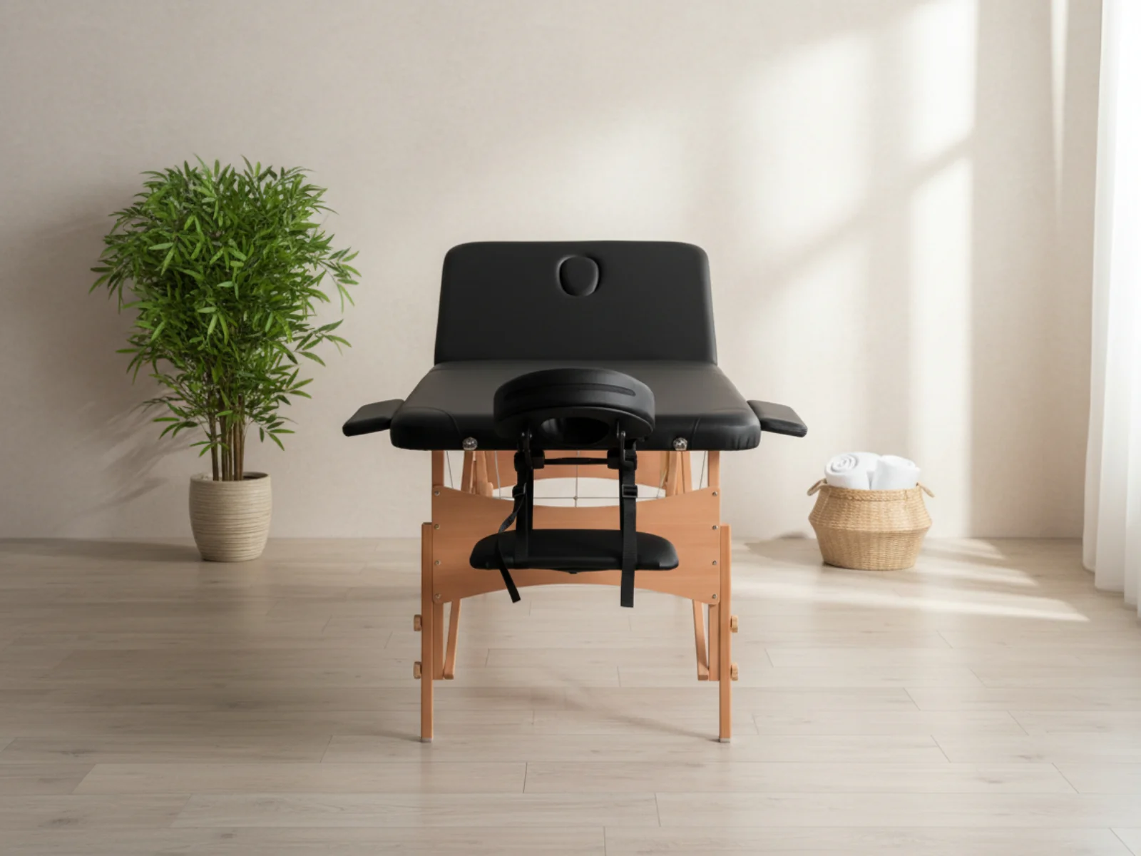 3-Fold Portable Wooden Massage Table - Black - Image 4