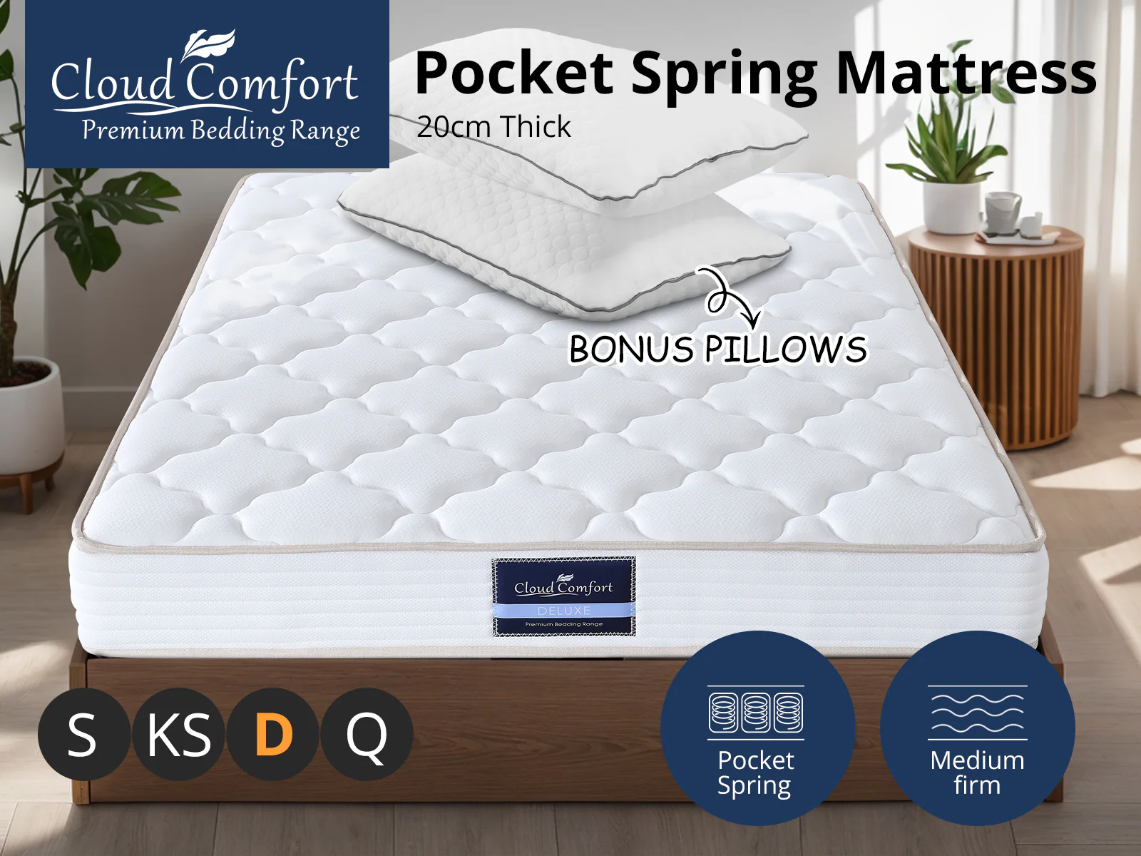 Euro Top Mattress PIL20 with Pillows - Double - Image 4
