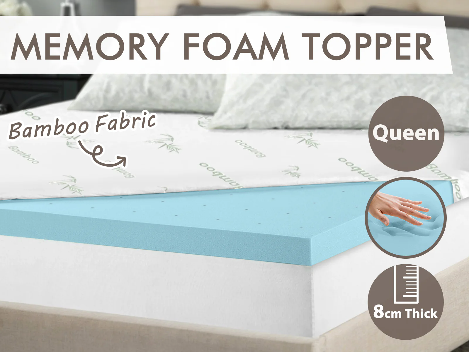 Memory Foam Mattress Topper 8 cm Blue – Queen - Image 2