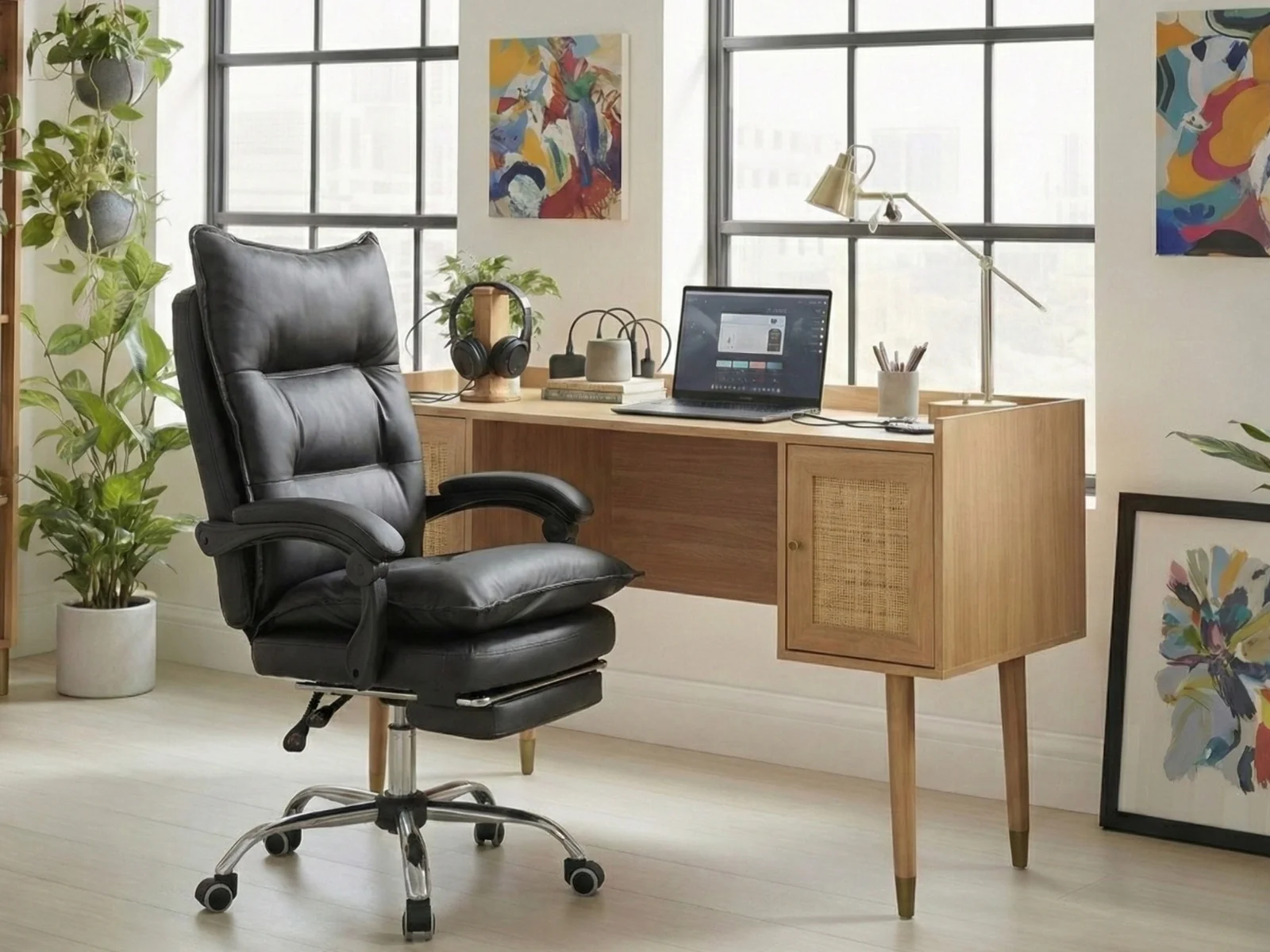 Naturlig Writing Desk & New Markus Office Chair with Footrest PU Black - Image 3
