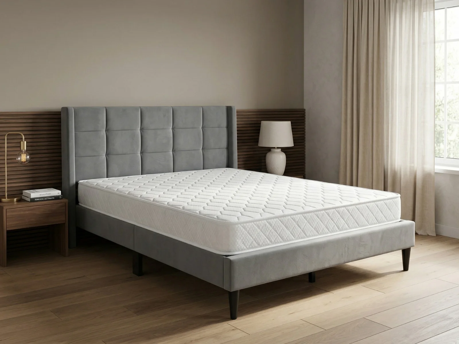 Neron Velvet Bed Frame Charcoal & Bon15 Mattress - Double - Image 2